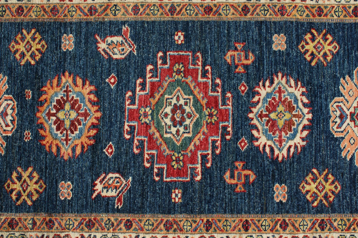 3x13 Navy and Ivory Kazak Tribal Runner