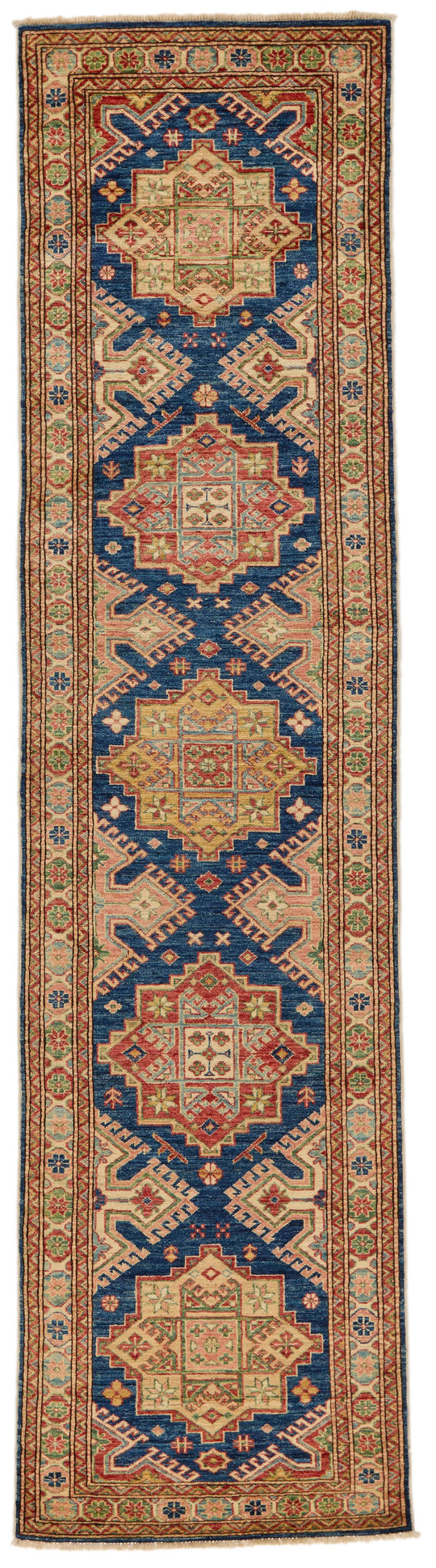 3x10 Navy and Ivory Kazak Tribal Runner