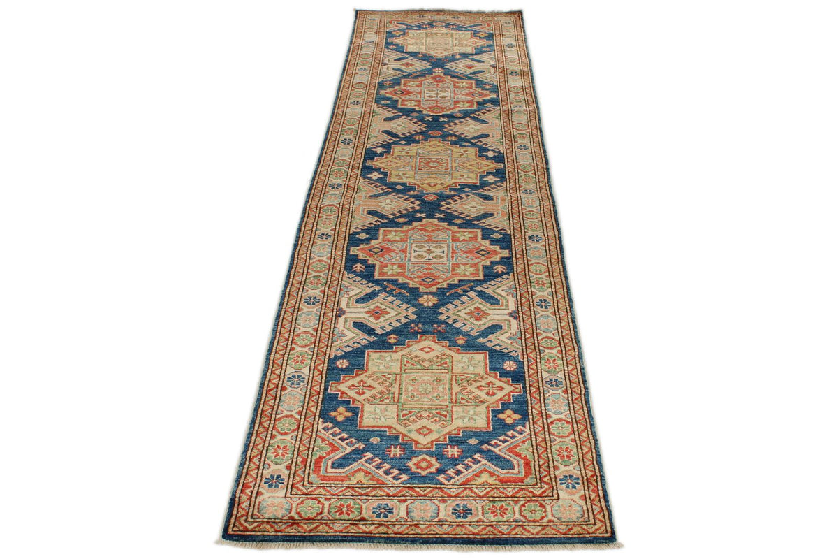 3x10 Navy and Ivory Kazak Tribal Runner