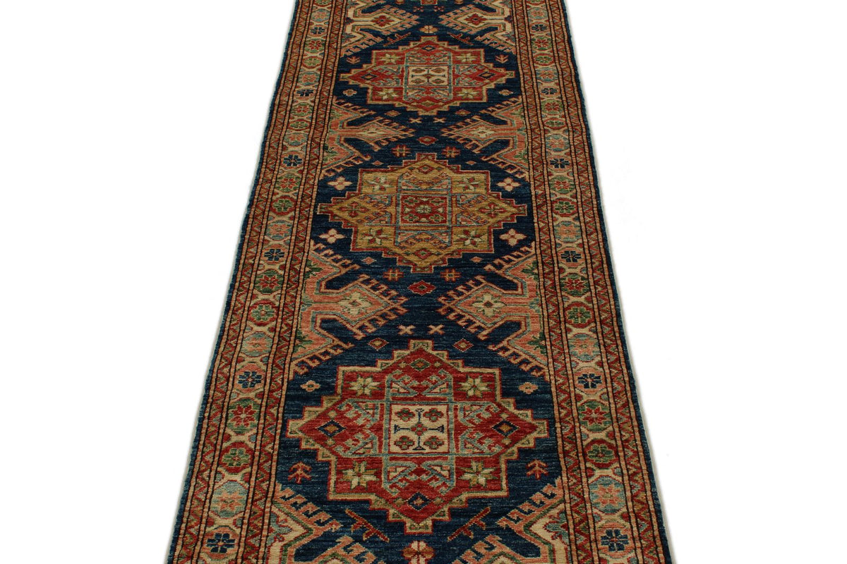 3x10 Navy and Ivory Kazak Tribal Runner