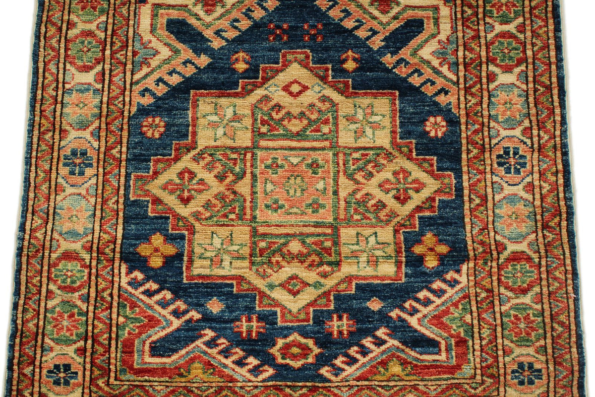 3x10 Navy and Ivory Kazak Tribal Runner