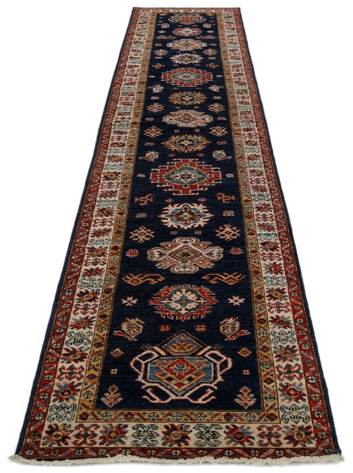 3x11 Navy and Ivory Kazak Tribal Runner