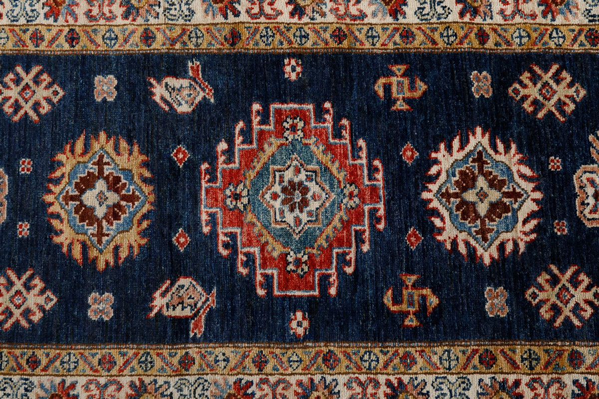 3x11 Navy and Ivory Kazak Tribal Runner