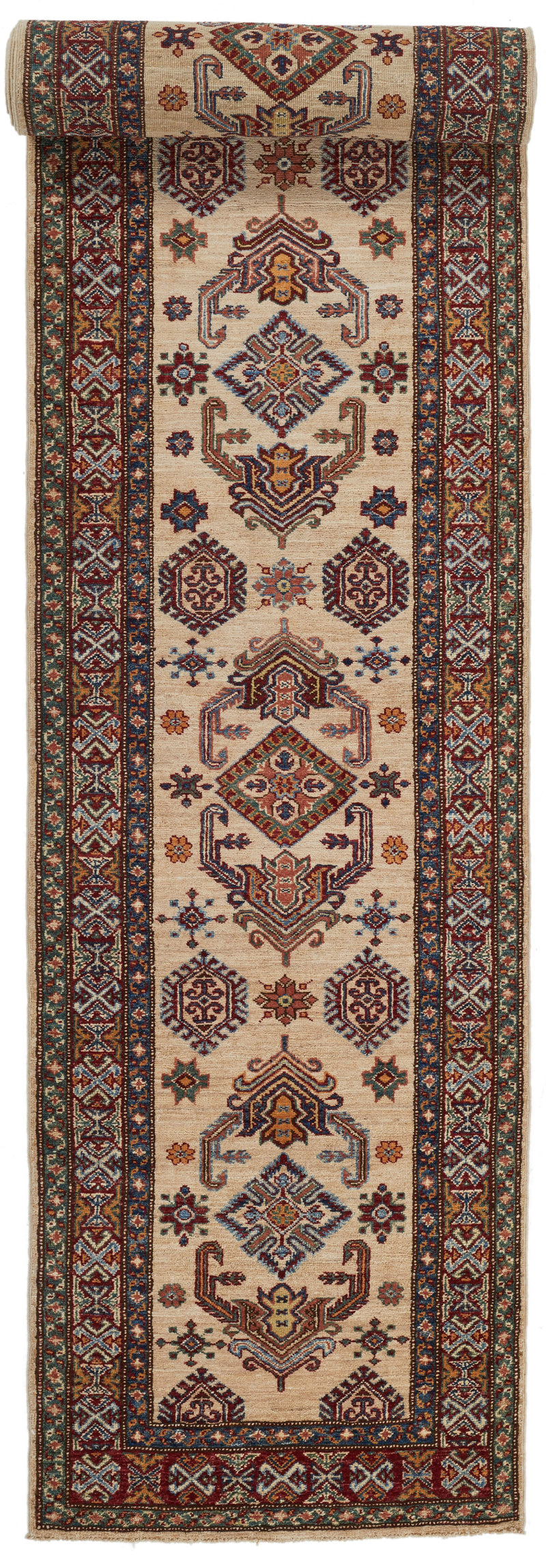 3x23 Ivory and Red Kazak Tribal Runner