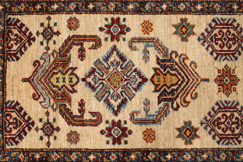 3x23 Ivory and Red Kazak Tribal Runner