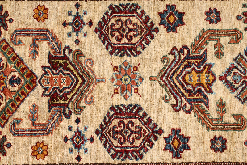 3x23 Ivory and Red Kazak Tribal Runner