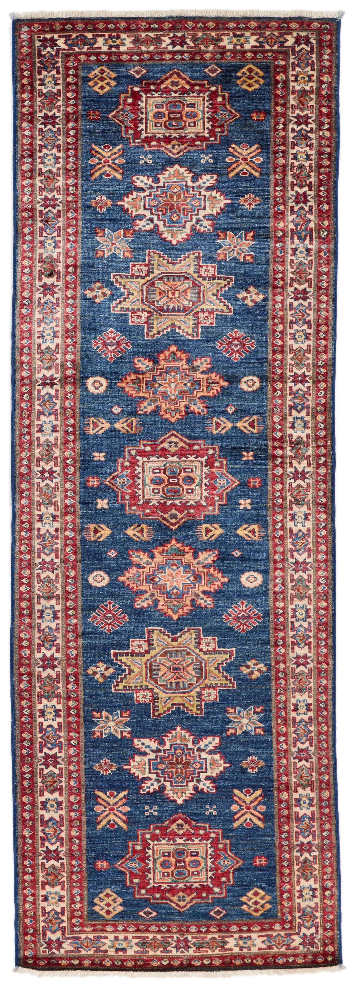 3x8 Navy and Red Kazak Tribal Runner