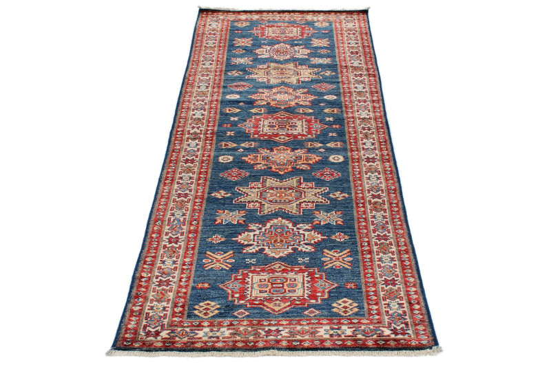 3x8 Navy and Red Kazak Tribal Runner