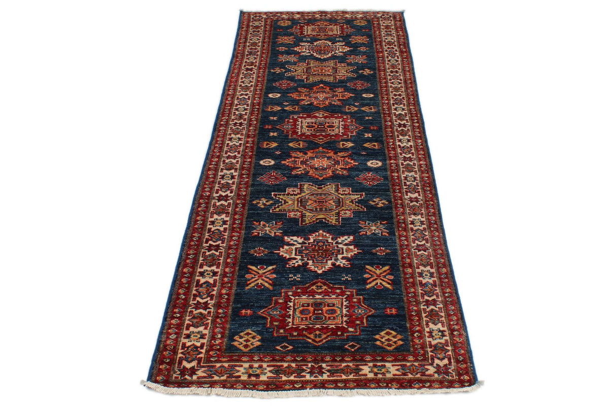 3x8 Navy and Red Kazak Tribal Runner