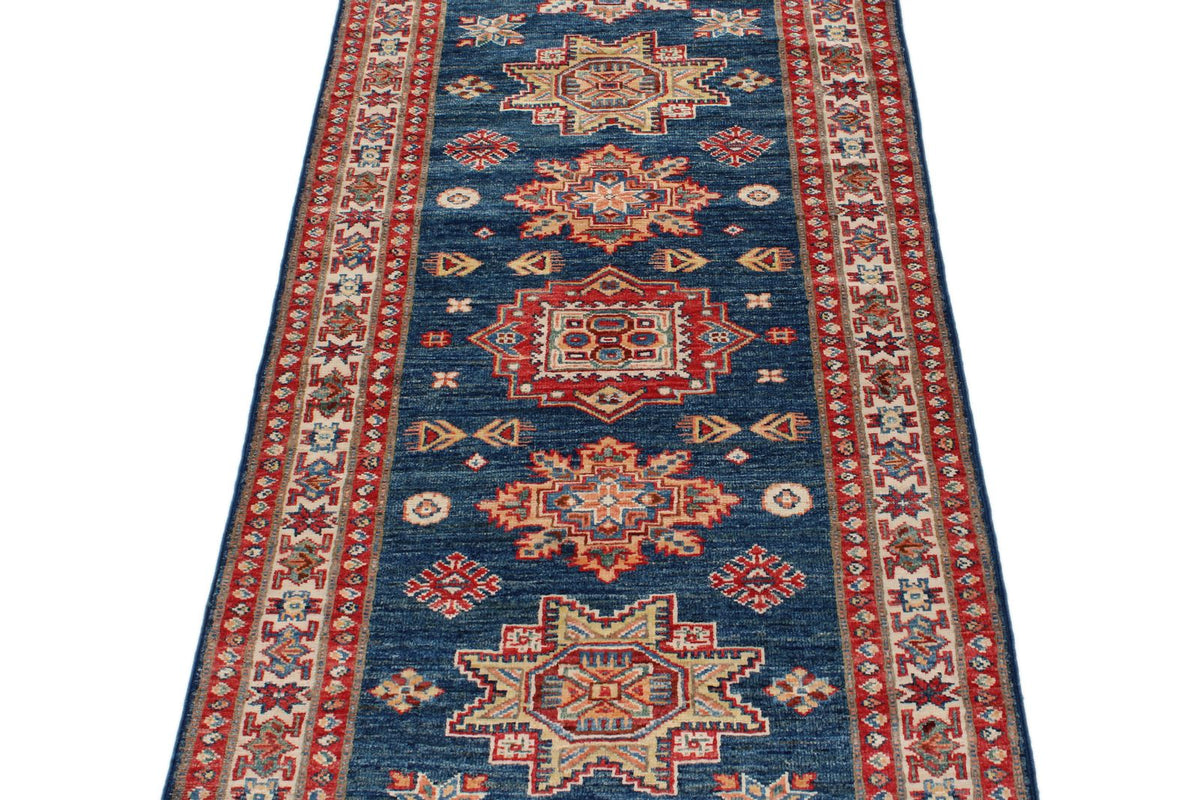 3x8 Navy and Red Kazak Tribal Runner