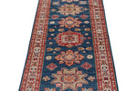 3x8 Navy and Red Kazak Tribal Runner