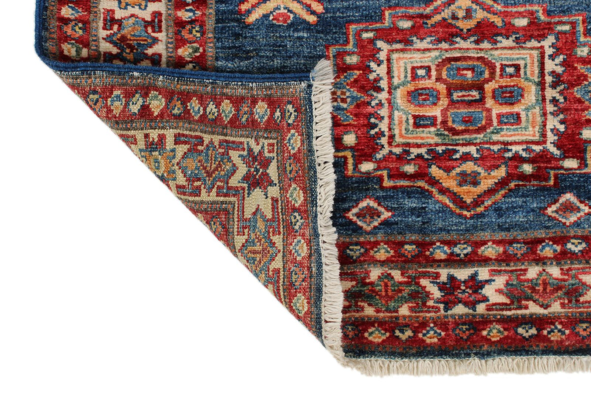 3x8 Navy and Red Kazak Tribal Runner