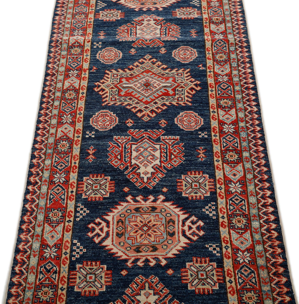 3x8 Navy and Red Kazak Tribal Runner