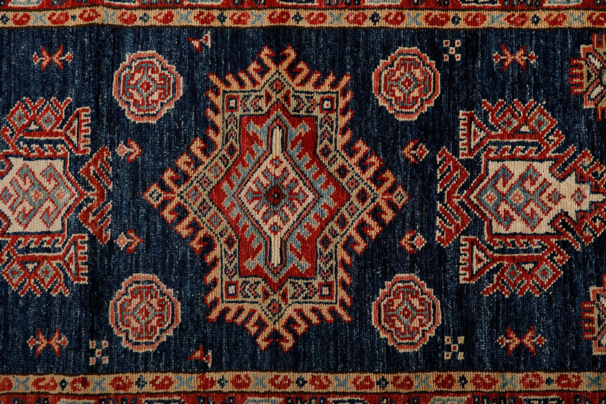 3x8 Navy and Red Kazak Tribal Runner