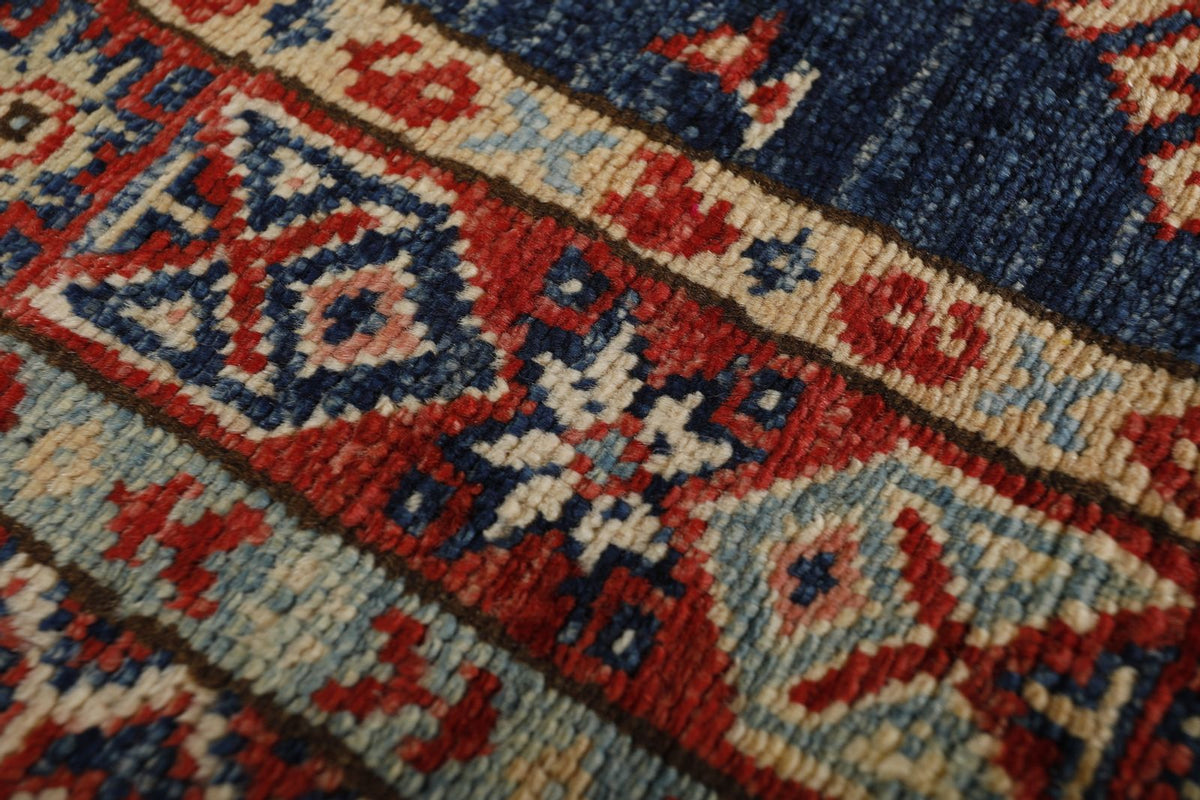 3x8 Navy and Red Kazak Tribal Runner