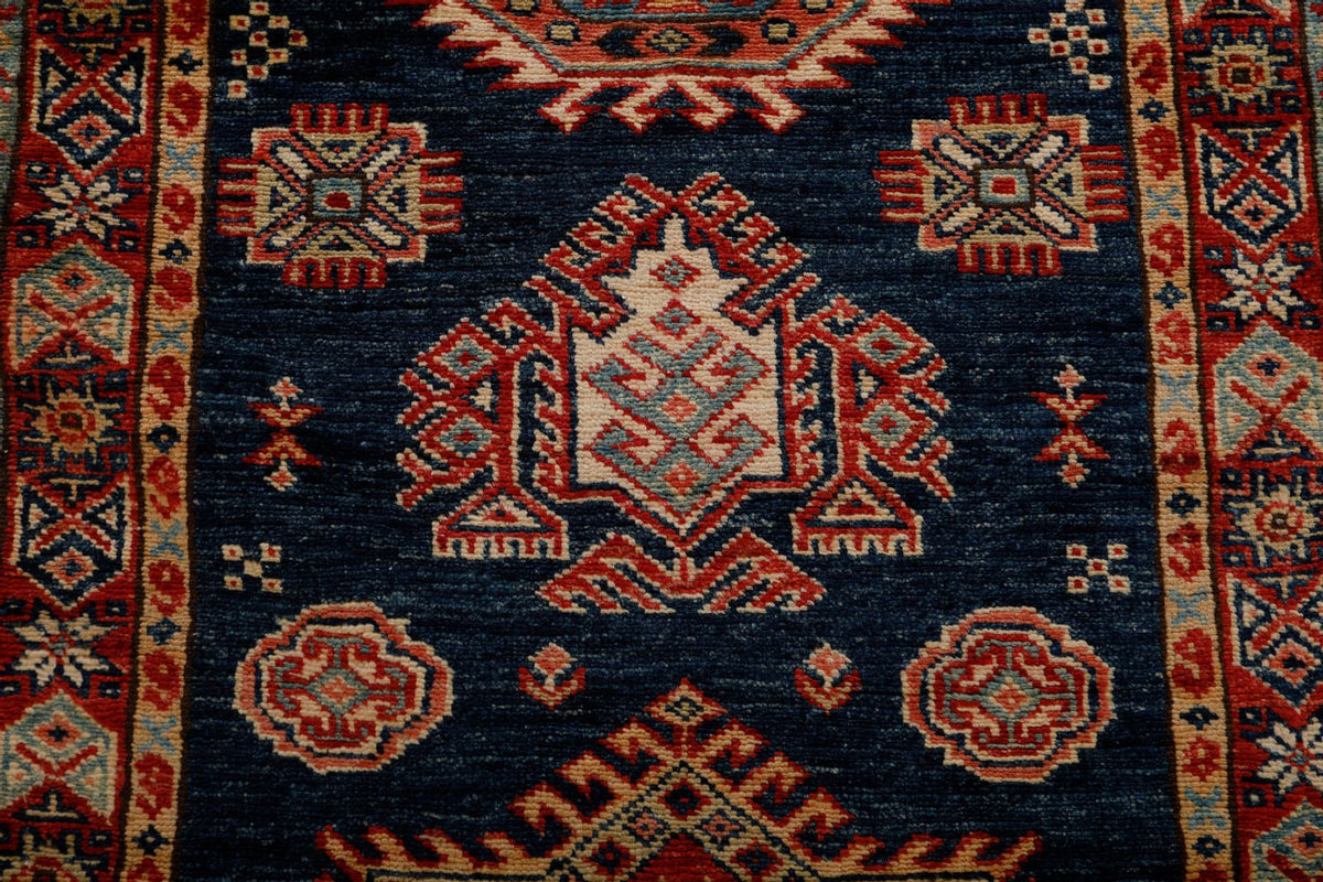 3x8 Navy and Red Kazak Tribal Runner