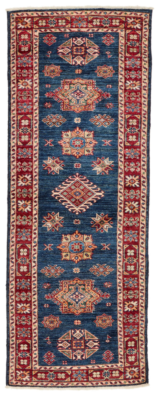 3x6 Navy and Red Kazak Tribal Runner