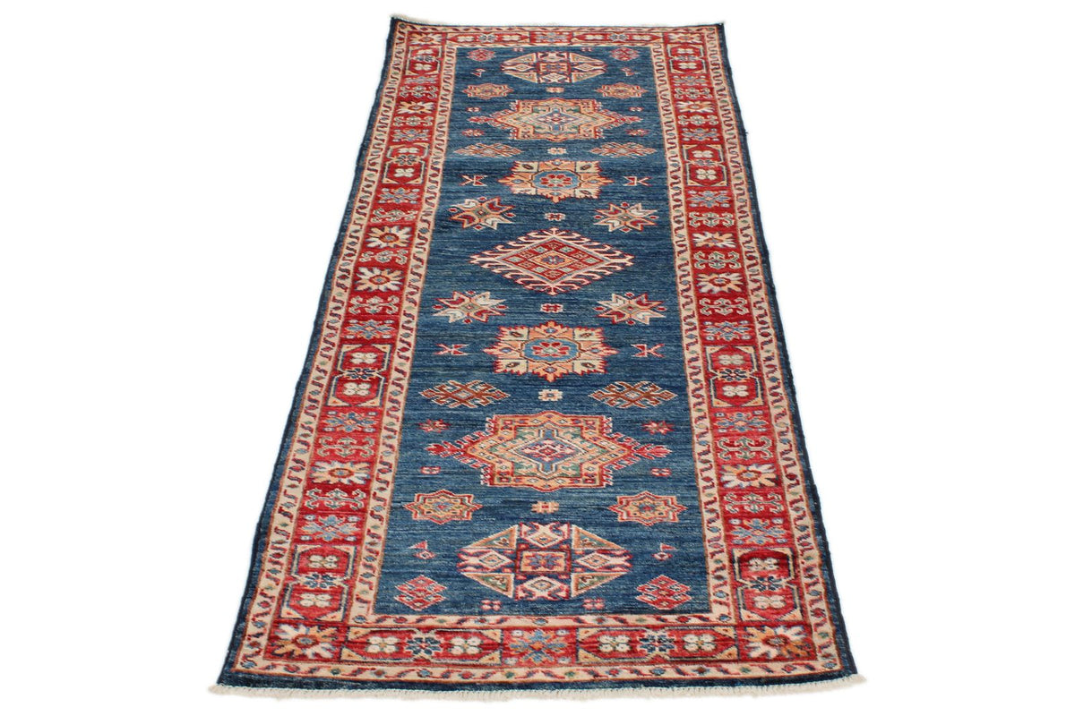 3x6 Navy and Red Kazak Tribal Runner
