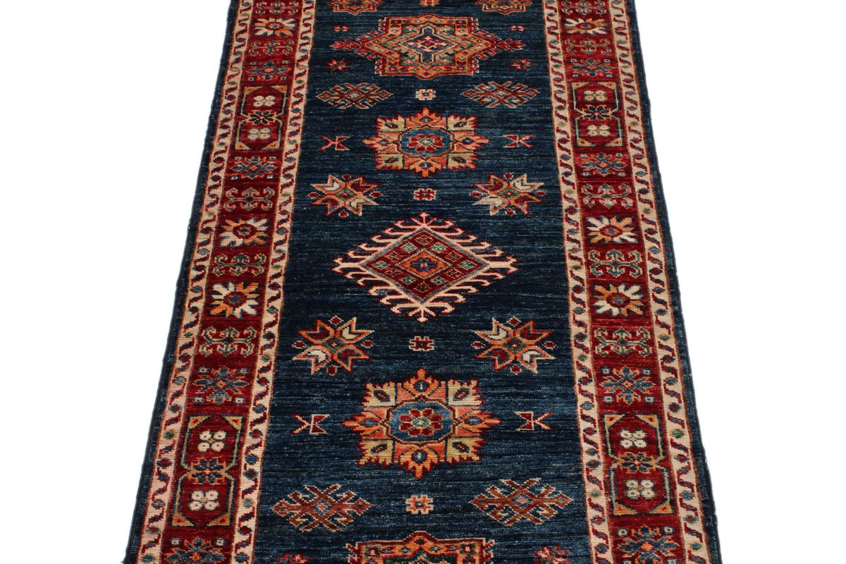 3x6 Navy and Red Kazak Tribal Runner