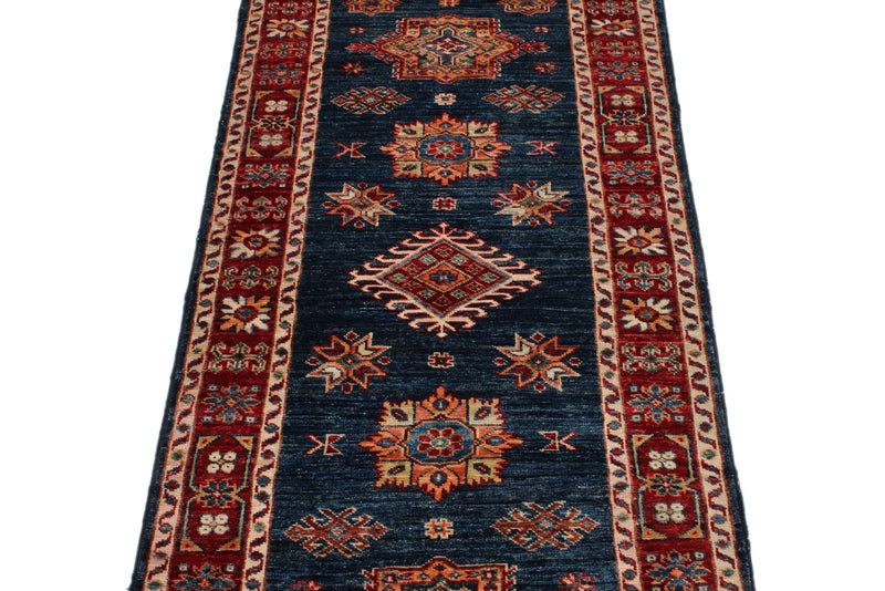 3x6 Navy and Red Kazak Tribal Runner