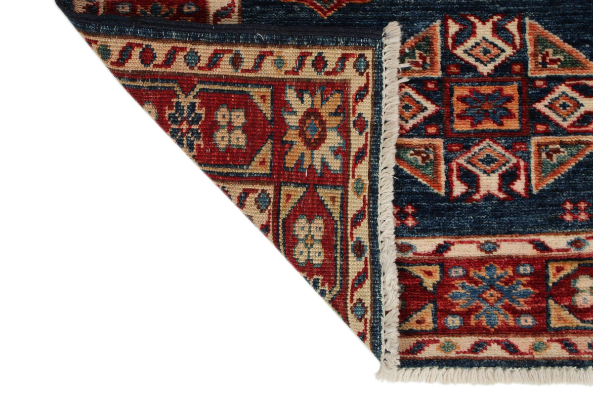 3x6 Navy and Red Kazak Tribal Runner