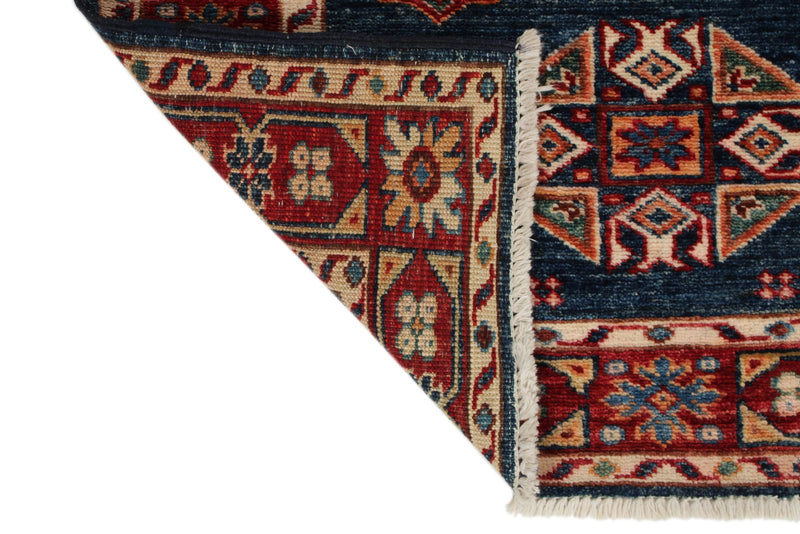 3x6 Navy and Red Kazak Tribal Runner