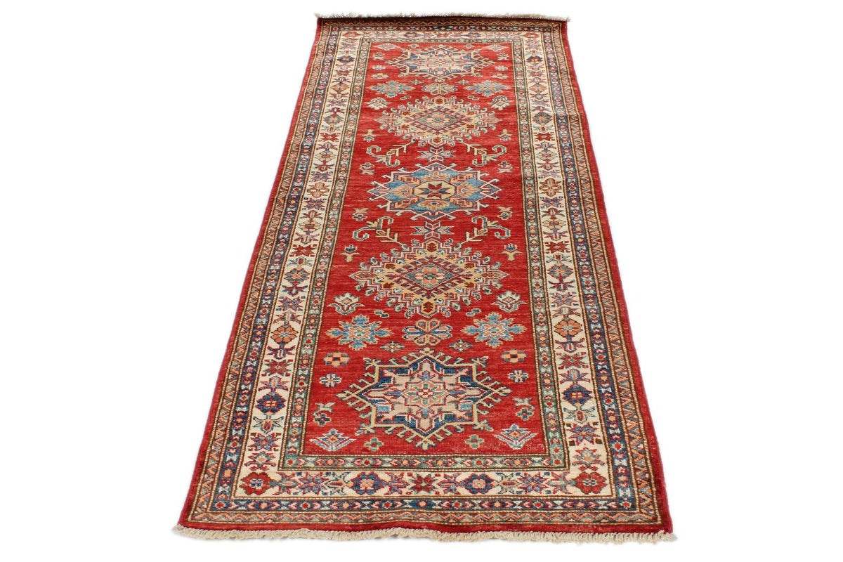 3x7 Red and Ivory Kazak Tribal Runner