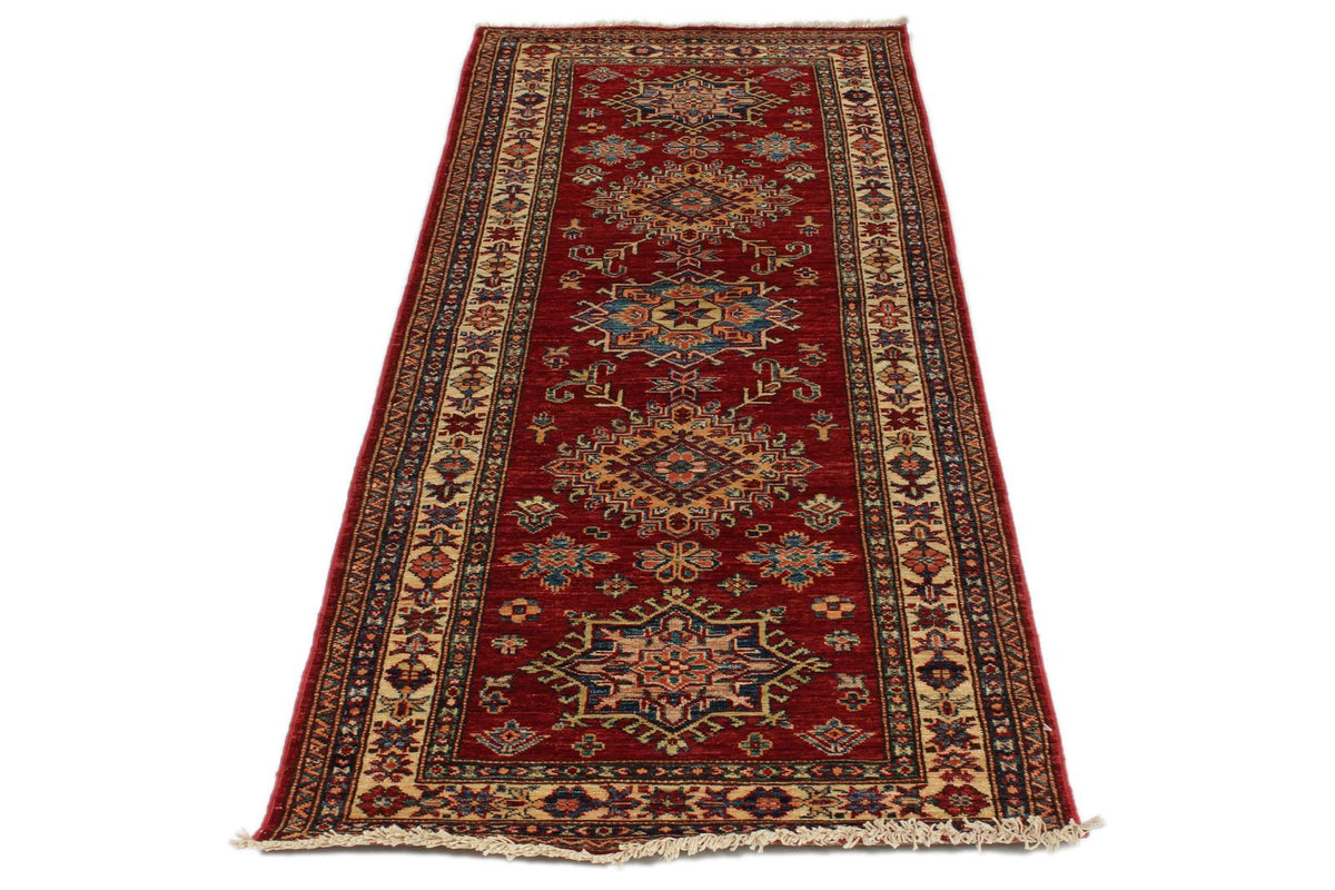 3x7 Red and Ivory Kazak Tribal Runner