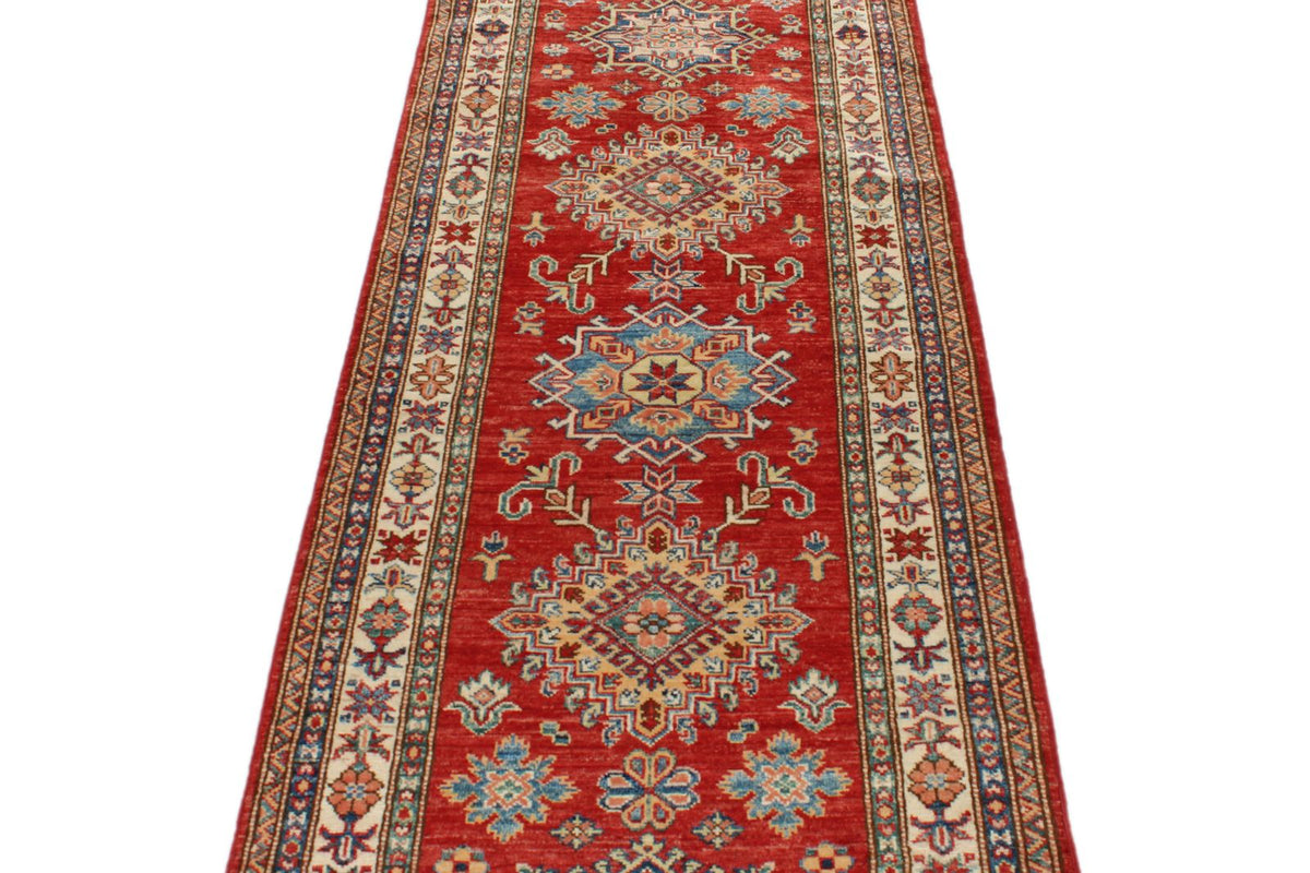 3x7 Red and Ivory Kazak Tribal Runner
