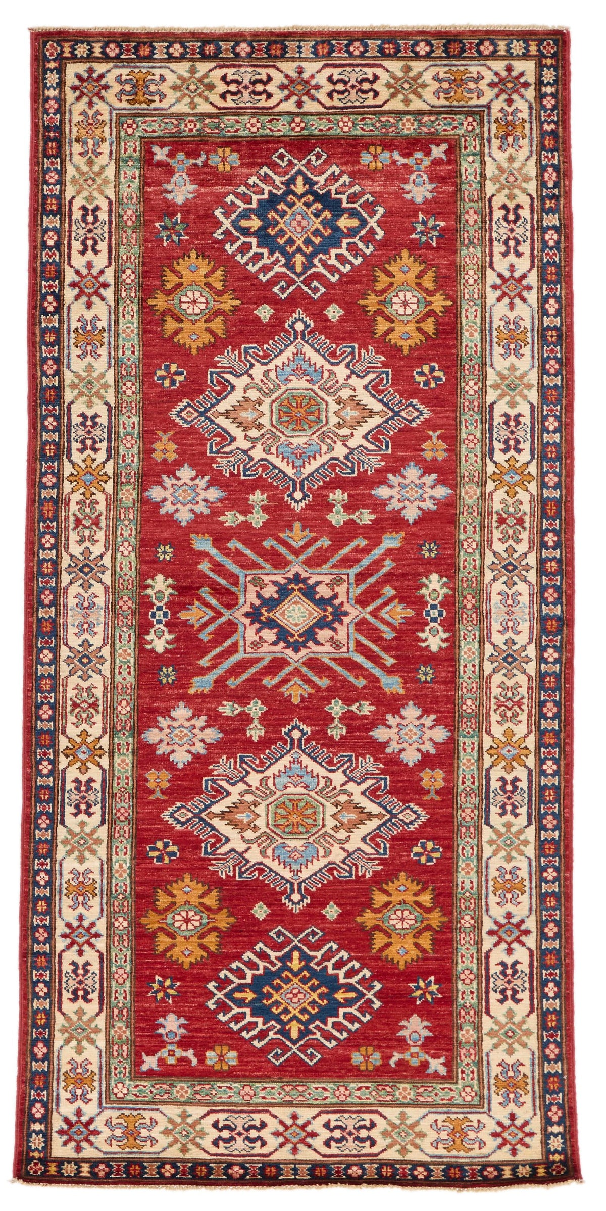 3x7 Red and Ivory Kazak Tribal Runner