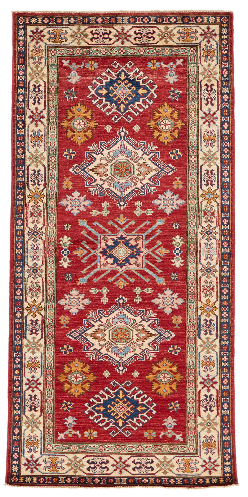 3x7 Red and Ivory Kazak Tribal Runner