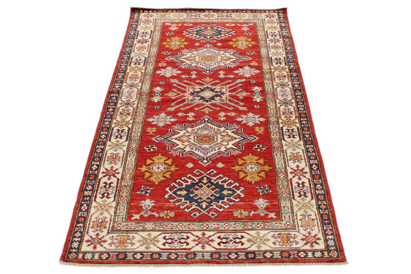 3x7 Red and Ivory Kazak Tribal Runner