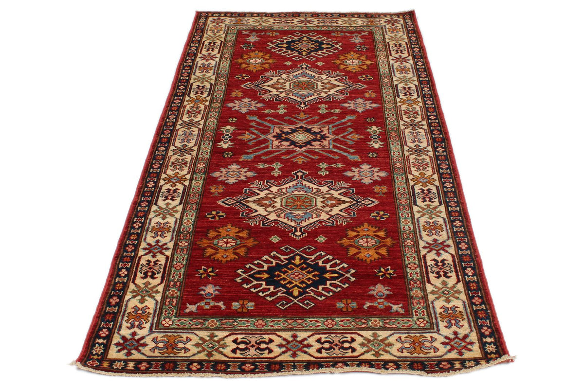 3x7 Red and Ivory Kazak Tribal Runner