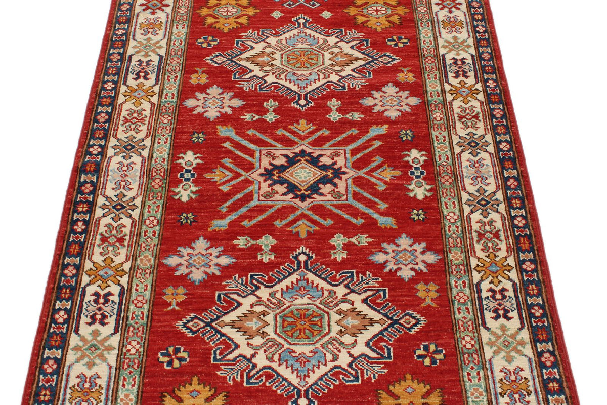 3x7 Red and Ivory Kazak Tribal Runner