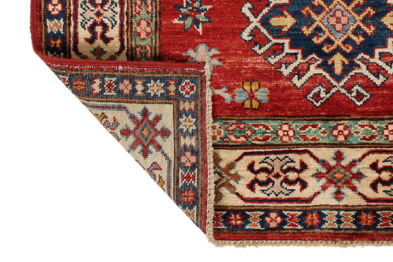 3x7 Red and Ivory Kazak Tribal Runner