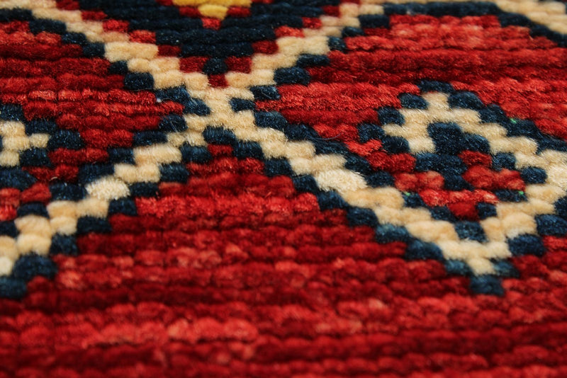 3x7 Red and Ivory Kazak Tribal Runner