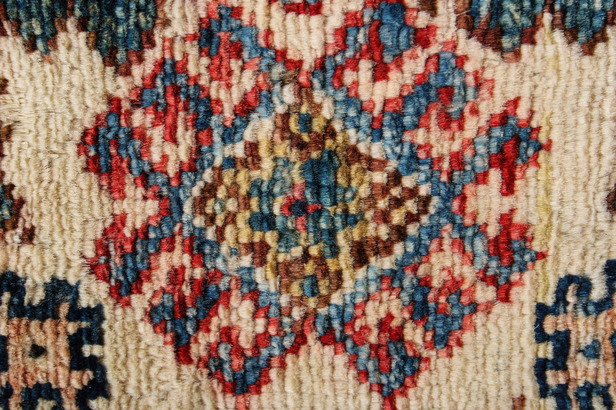 6x9 Navy and Ivory Kazak Tribal Rug