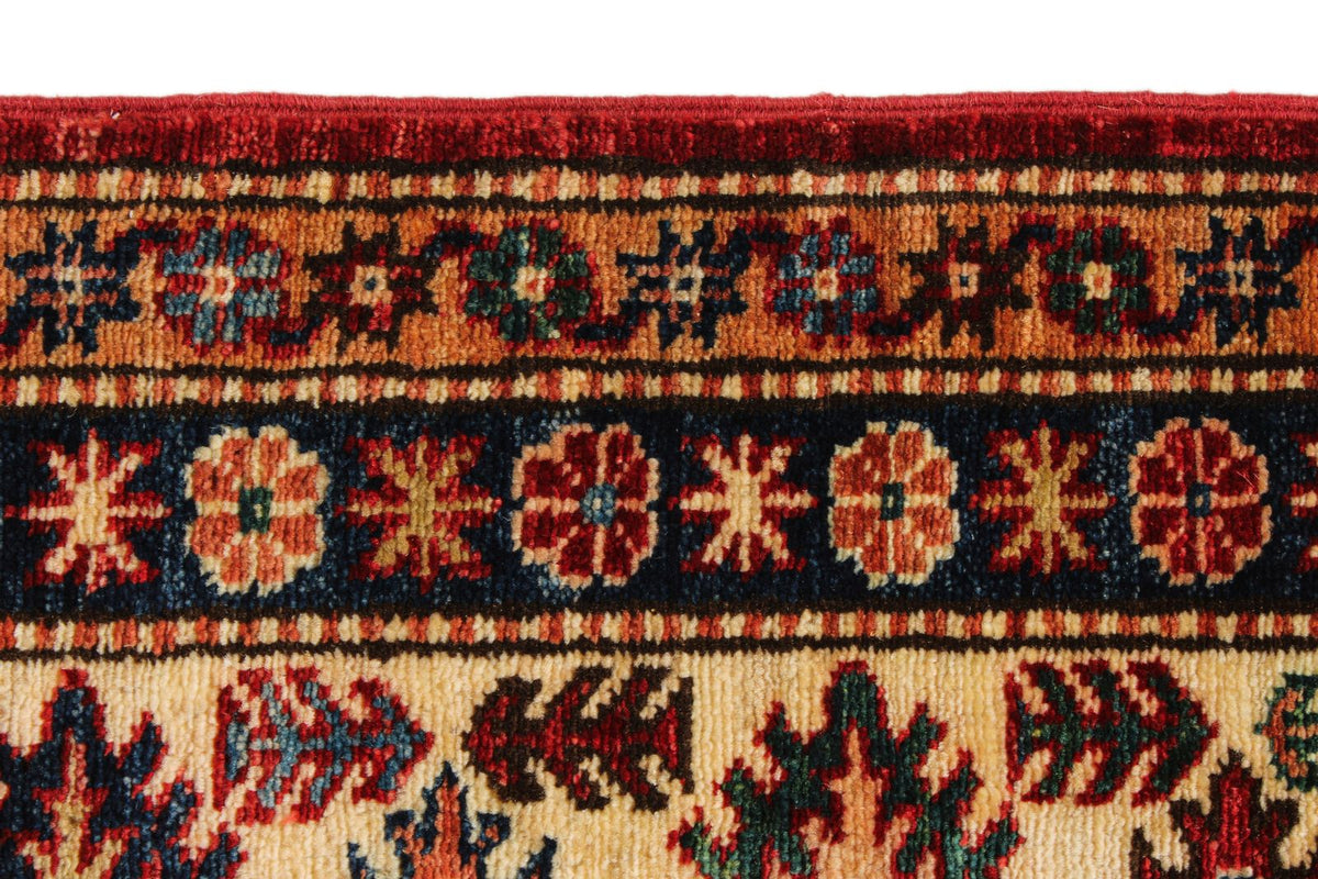 7x7 Red and Ivory Kazak Tribal Rug