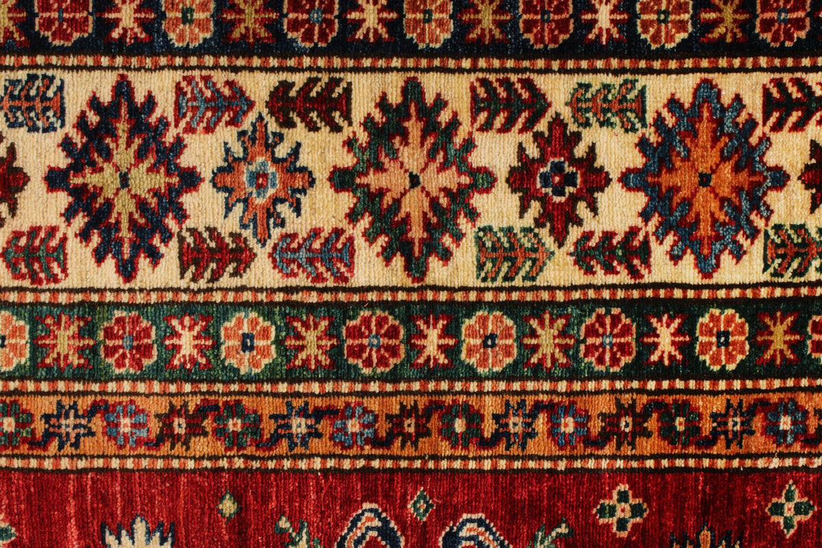 7x7 Red and Ivory Kazak Tribal Rug