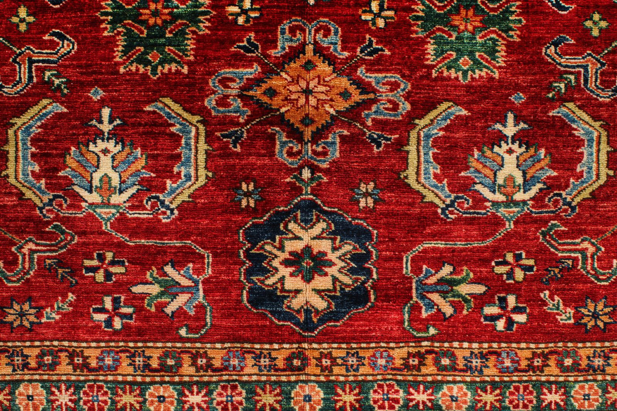 7x7 Red and Ivory Kazak Tribal Rug
