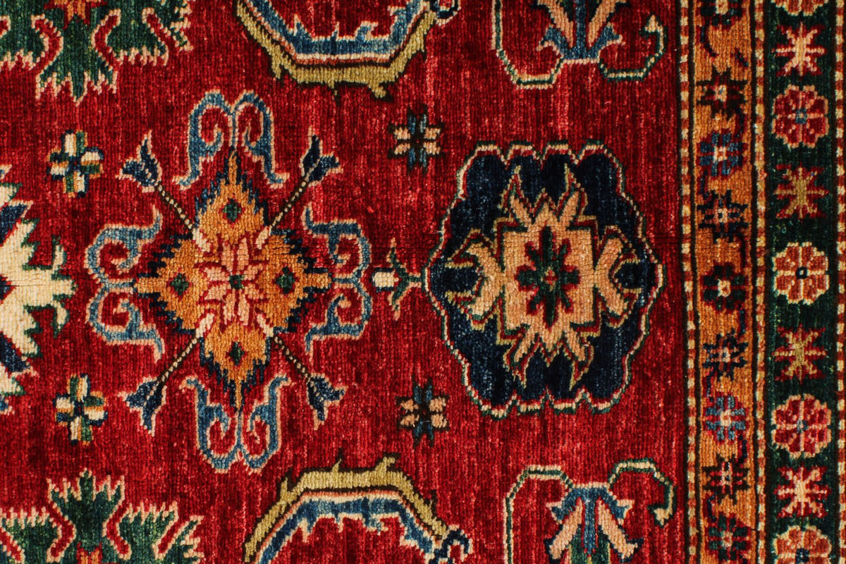 7x7 Red and Ivory Kazak Tribal Rug