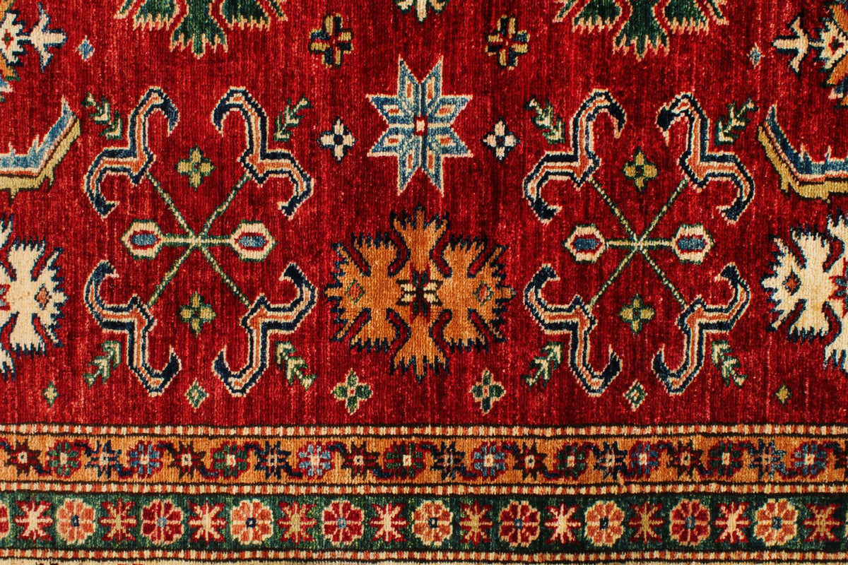 7x7 Red and Ivory Kazak Tribal Rug