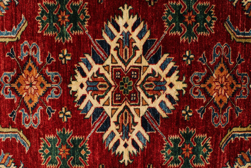 7x7 Red and Ivory Kazak Tribal Rug