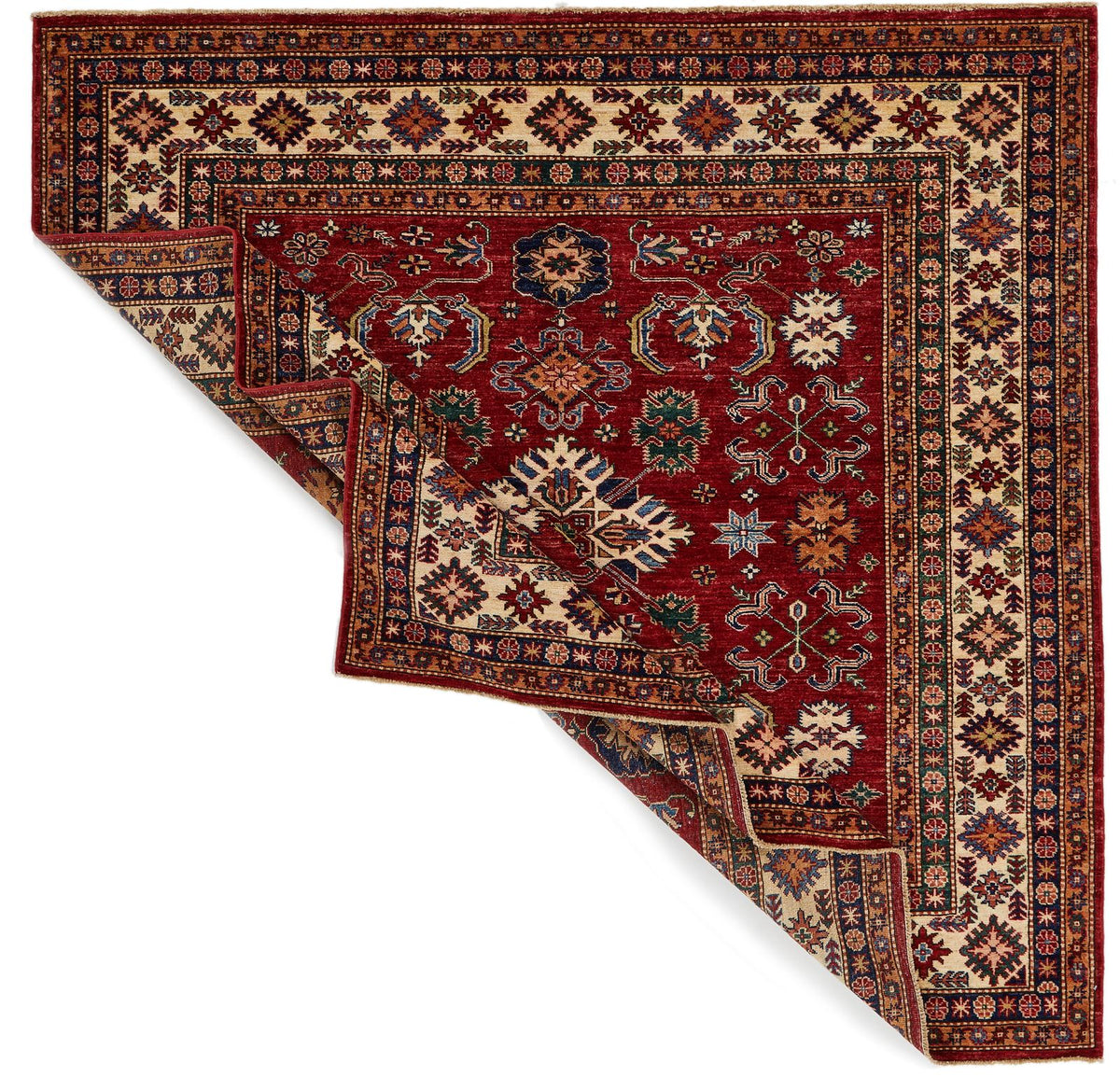 7x7 Red and Ivory Kazak Tribal Rug