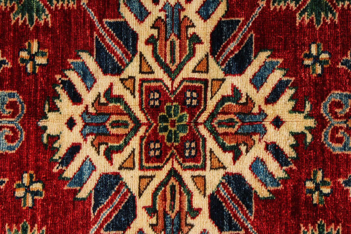 7x7 Red and Ivory Kazak Tribal Rug