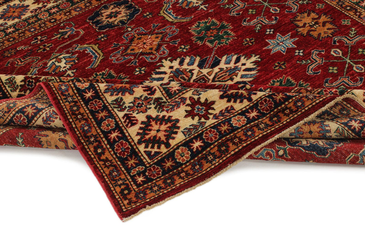 7x7 Red and Ivory Kazak Tribal Rug
