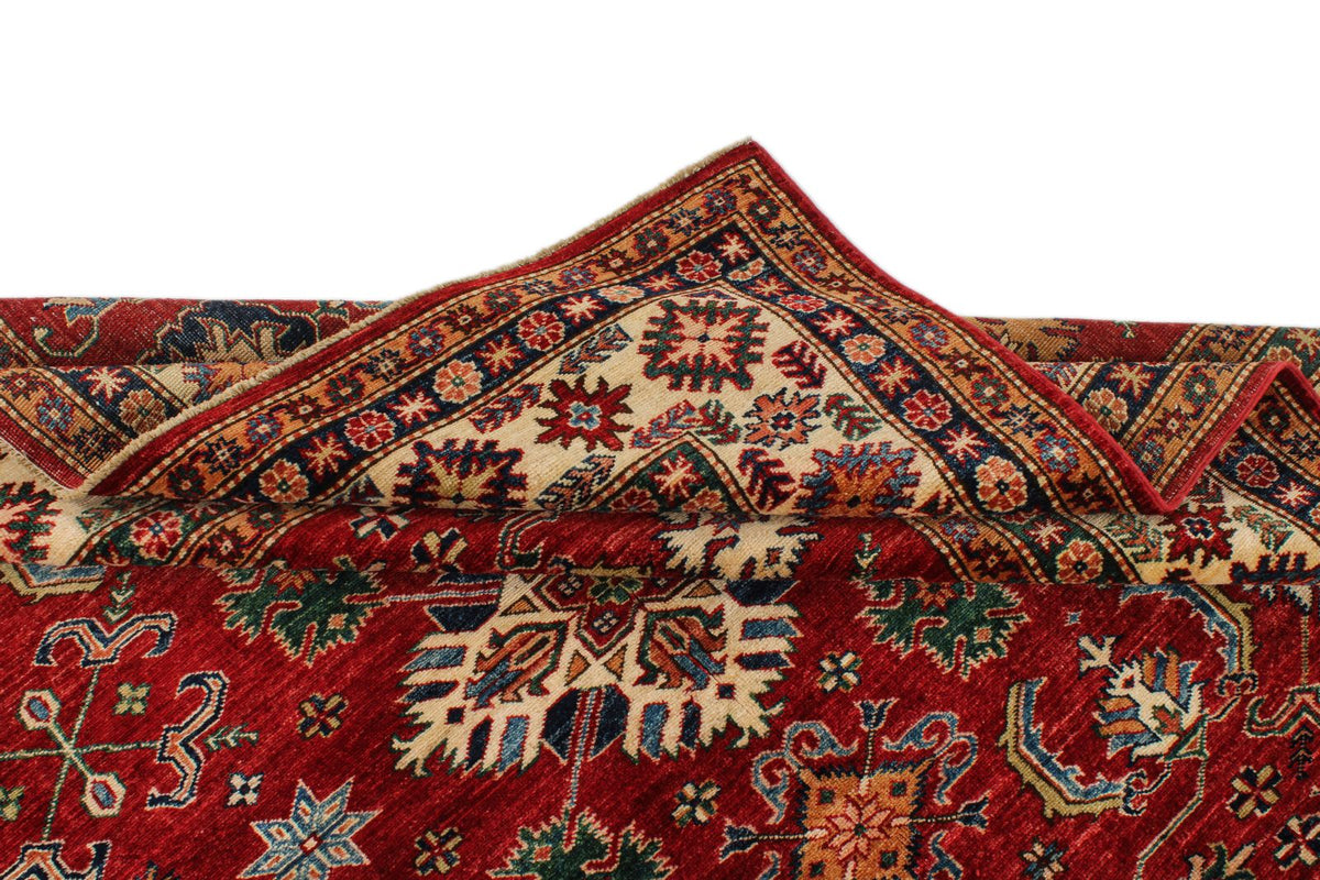 7x7 Red and Ivory Kazak Tribal Rug
