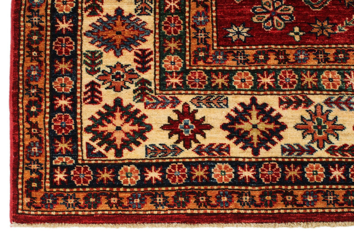 7x7 Red and Ivory Kazak Tribal Rug