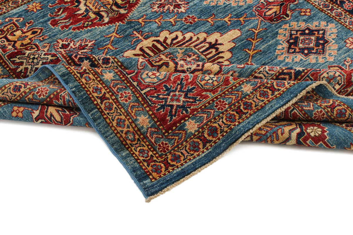 6x6 Blue and Red Kazak Tribal Rug