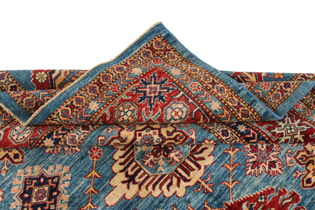 6x6 Blue and Red Kazak Tribal Rug